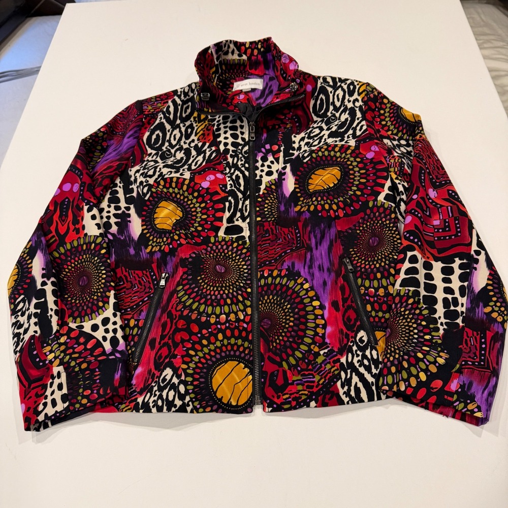 Abstract Animal Print Zip Jacket Wearable Art Statement Purple Gold Sz M